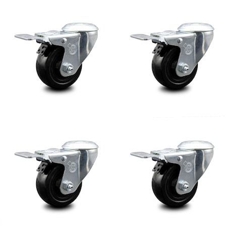 Service Caster 3 Inch Hard Rubber Wheel Swivel Bolt Hole Caster Set with Total Lock Brake SCC SCC-BHTTL20S314-HRS-4